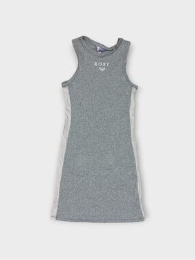 Roxy Grey Ribbed Tank Dress with Striped Side Panels